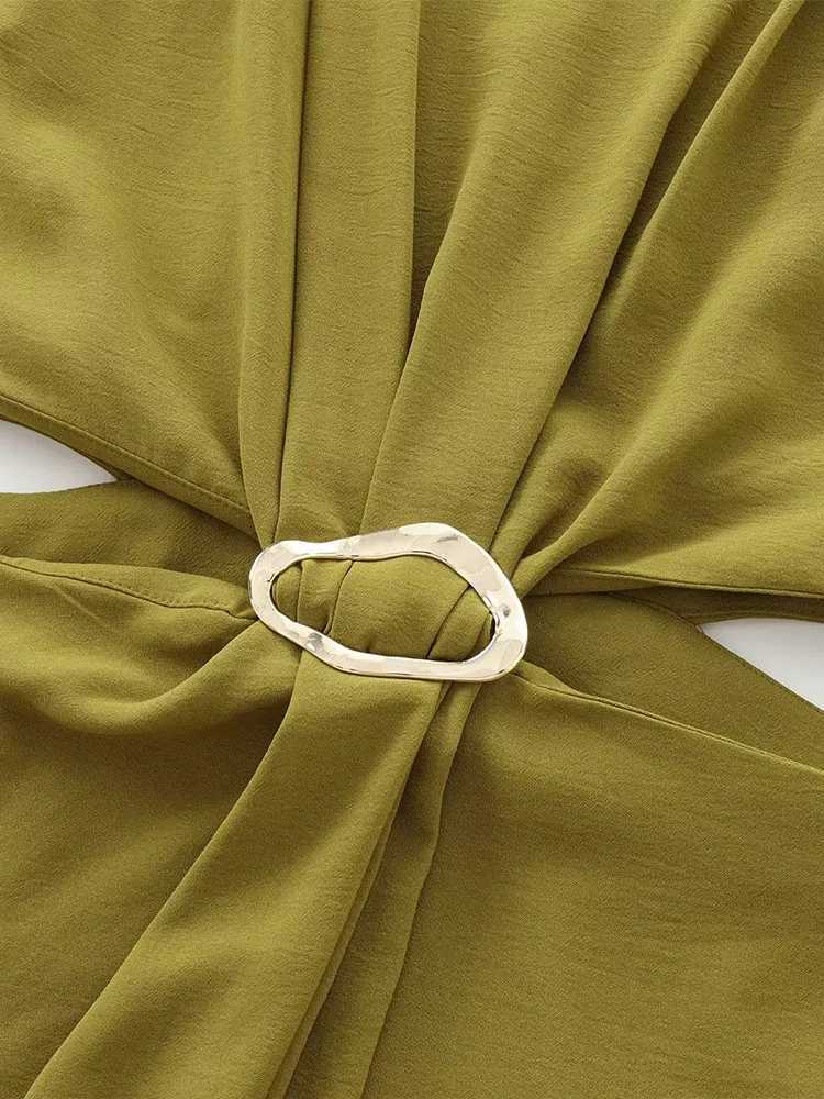 2024 Womens Autumn and Winter New Arrivals Fashion Temperament Open Design Buckle Decoration Sleeveless Long DressXJ250514