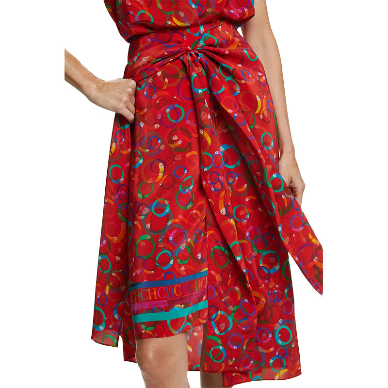 CHCH women's temperament high waisted loose mid length letter printed artistic style long daily travel elegant umbrella skirt