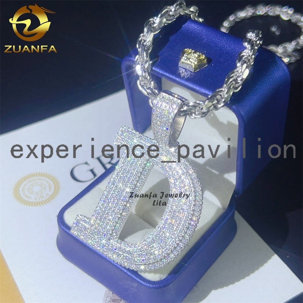 Custom Top Quality Hip Hop Iced Out Diamond 925 Sterling Silver Gold Initial Moissanite Letter Pendant