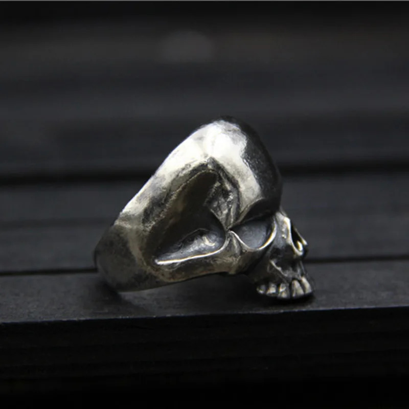 S925 Sterling Silver Vintage Thai Silver Skull Ring for Men Cool Male Jewelry 250509