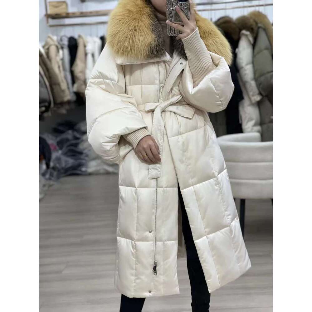 2025 New Real Big Fox Fur Collar Winter Jacket Women Natural X-Long Loose Thick Warm 90% Goose Down Coat Outerwear Streetwear
