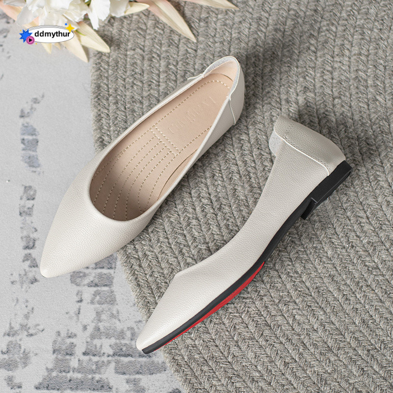 Soft black work, standing a long time without getting tired, work clothes, pointed single for women, flat bottomed versatile soft soled leather shoes 