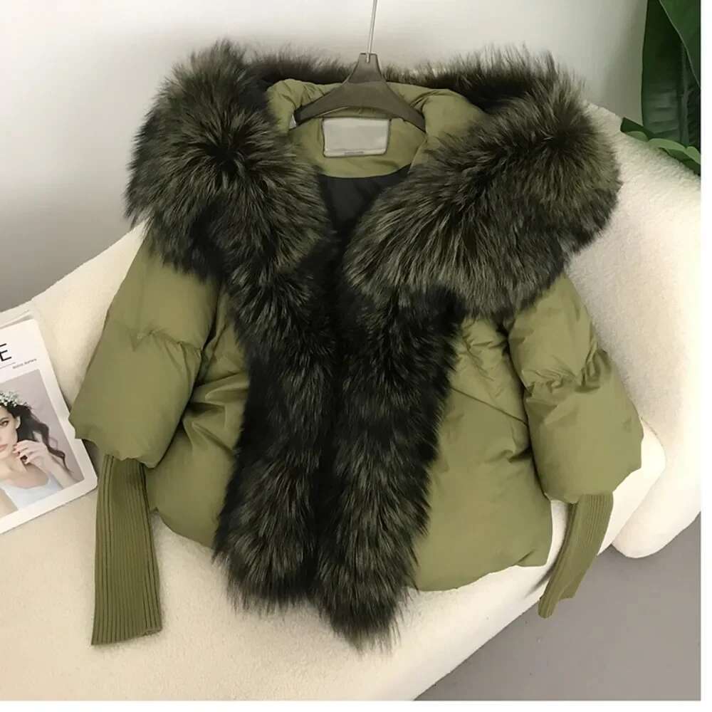 Duck Down Coat Winter Loose Real Fox Fur Collar Hooded Natural Oversize Puffer Jacket Women Thick Warm Streetwear Outerwear
