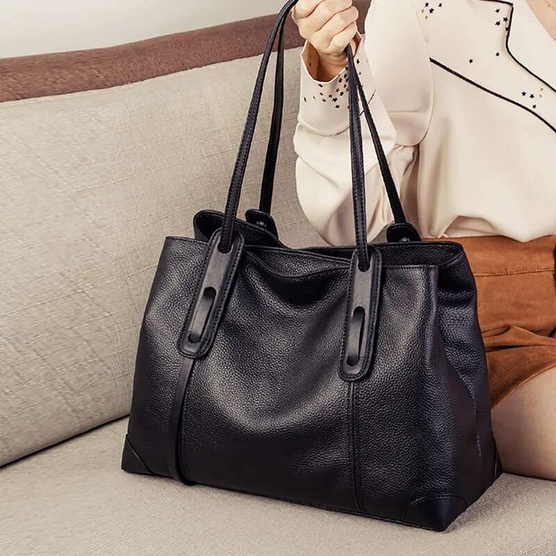 2024 New Women's High-Capacity High-End Genuine Leather Work Simple Commuting And Soft One Shoulder Tote Bag