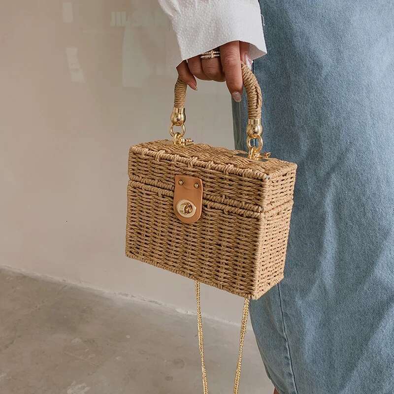 Summer Box Small Purse And Handbags For Women Rattan Straw Woven Crossbody Shoulder Female Fashion Chain Travel Beach Bags