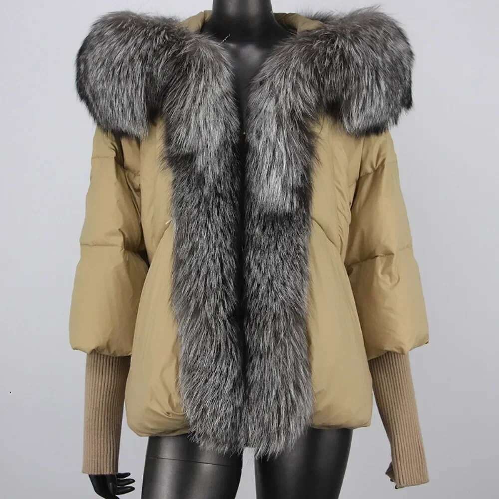Jacket Women Warm Hooded Natural Thick Winter Loose Oversize Duck Down Streetwear Outerwear Real Fox Fur Coat Woman