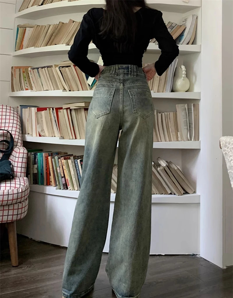 Retro Washed Vintage Jeans For Women In Autumn And Winter High Waisted Straight Leg Loose Wide Leg Pants Casual Pants 250513