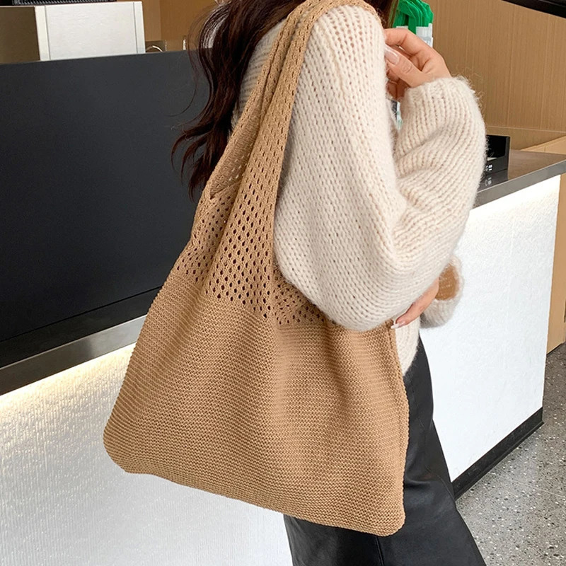Large Capacity Shoulder Bags Fashion Women Hollow Woven Crochet Bag Knitting Handbags Eco Female Shopping Tote 250514