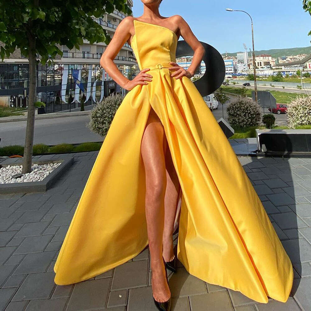 2025 Spring/Summer New Women's Single Shoulder strapless Sexy Split Large Swing Dress for Women