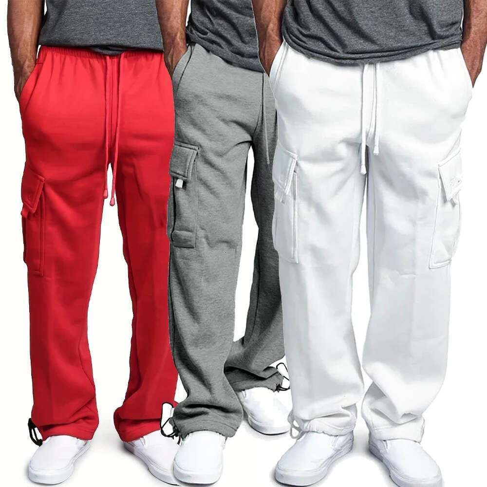 Men's Sweatpants Autumn Long Loose Sport Fit Jogging Overalls Joggers Sweat Pocket Pants Cargo Trousers Streetwear