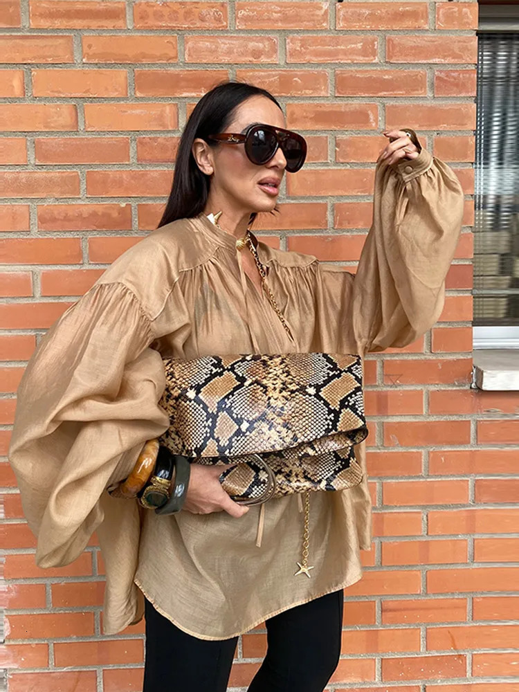 Casual Loose Brown Shirts Womens Spring Lapel Long Sleeve Oversize Blouse Top Streetwear Female Solid Shirts Top 2025 250513