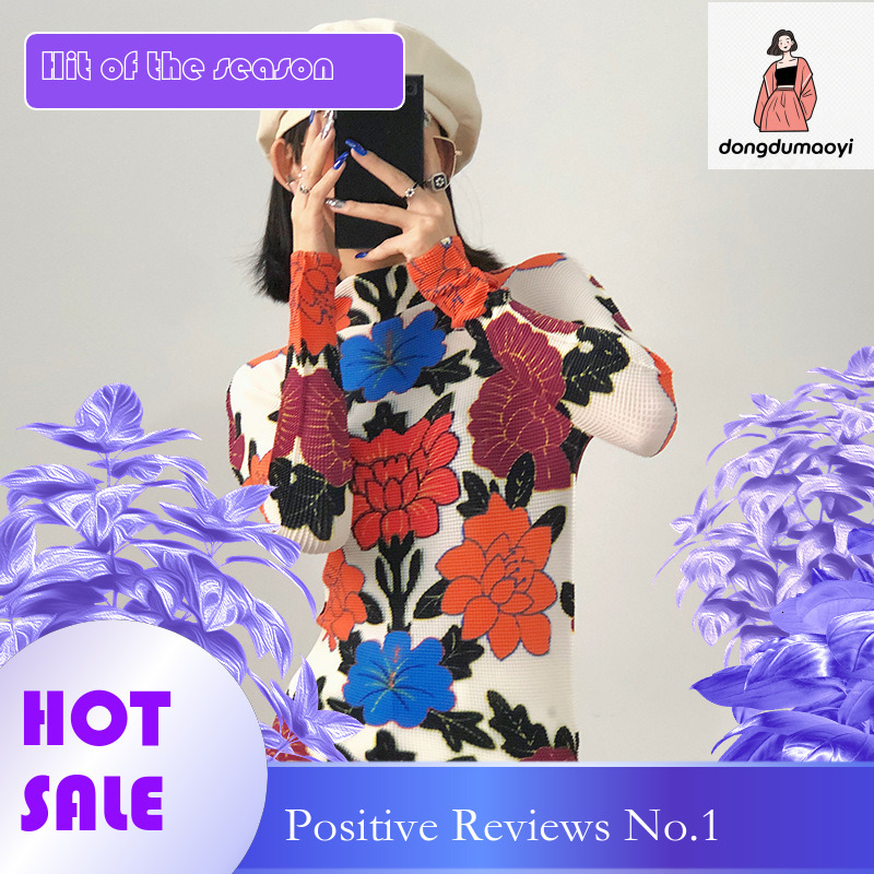 dongdumaoyi Miyake T-shirt base shirt 2024 Spring Autumn design high-end short sleeved new unique and chic printed pleated top
