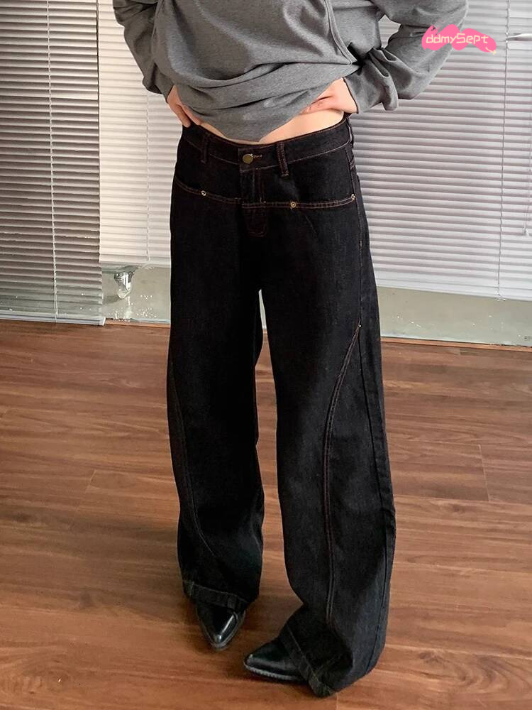 Korean Fashion Wide Leg Denim Jeans Women High Waist Loose Baggy Streetwear Y2K Straight Trousers Vintage Female Pants ddmysept