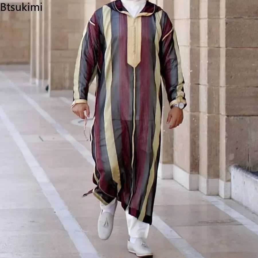 New 2025 Muslim Jubba Thobe Clothes Men Hoodie Ramadan Robe Kaftan Abaya Dubai Turkey Islamic Clothing Male Casual Loose Robe X250514