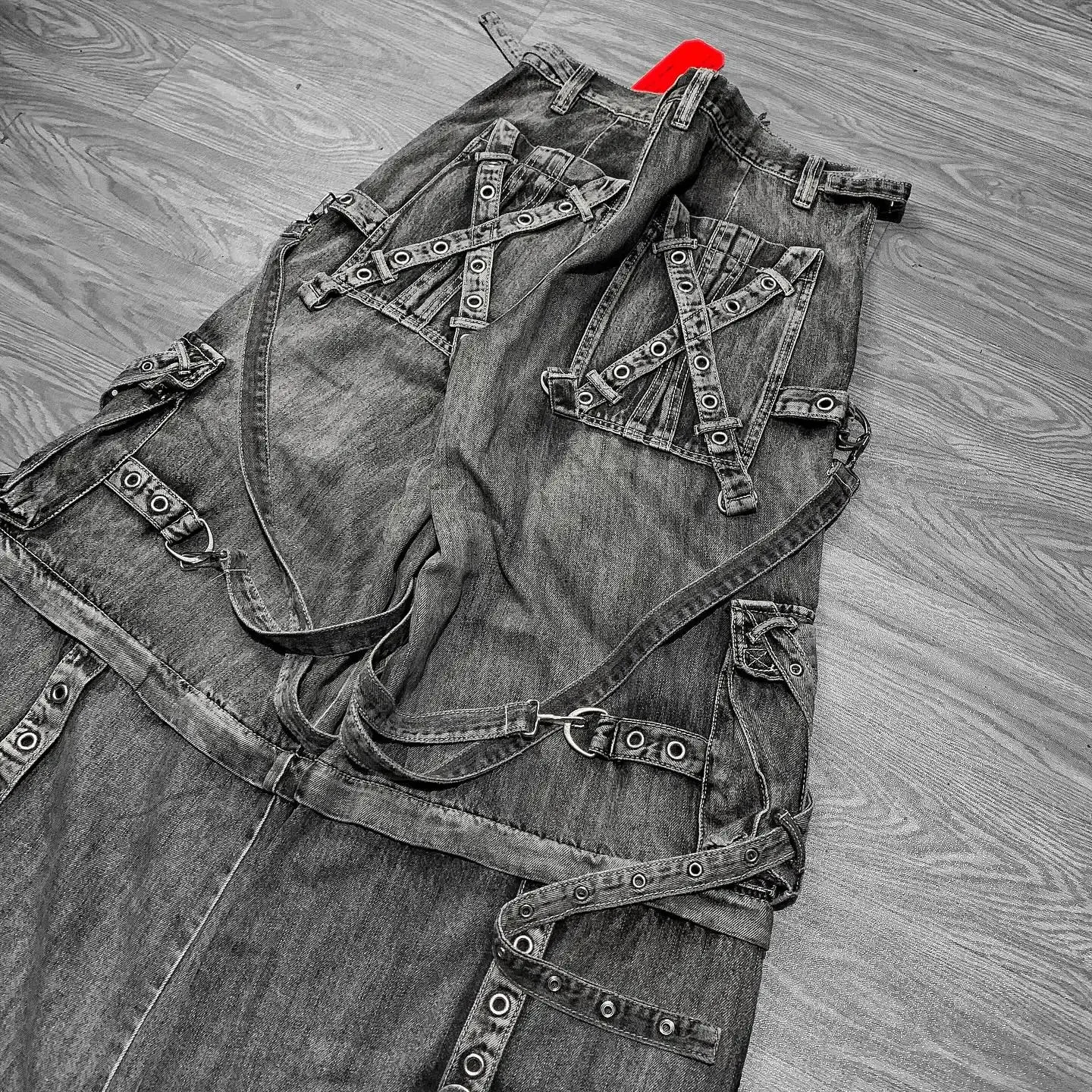 Black Y2K Hiphop Gothic Multi Pocket Zipper Jeans for Men Japanese Streetwear Trendy Cargo Pants European Urban Baggy Denim 250514