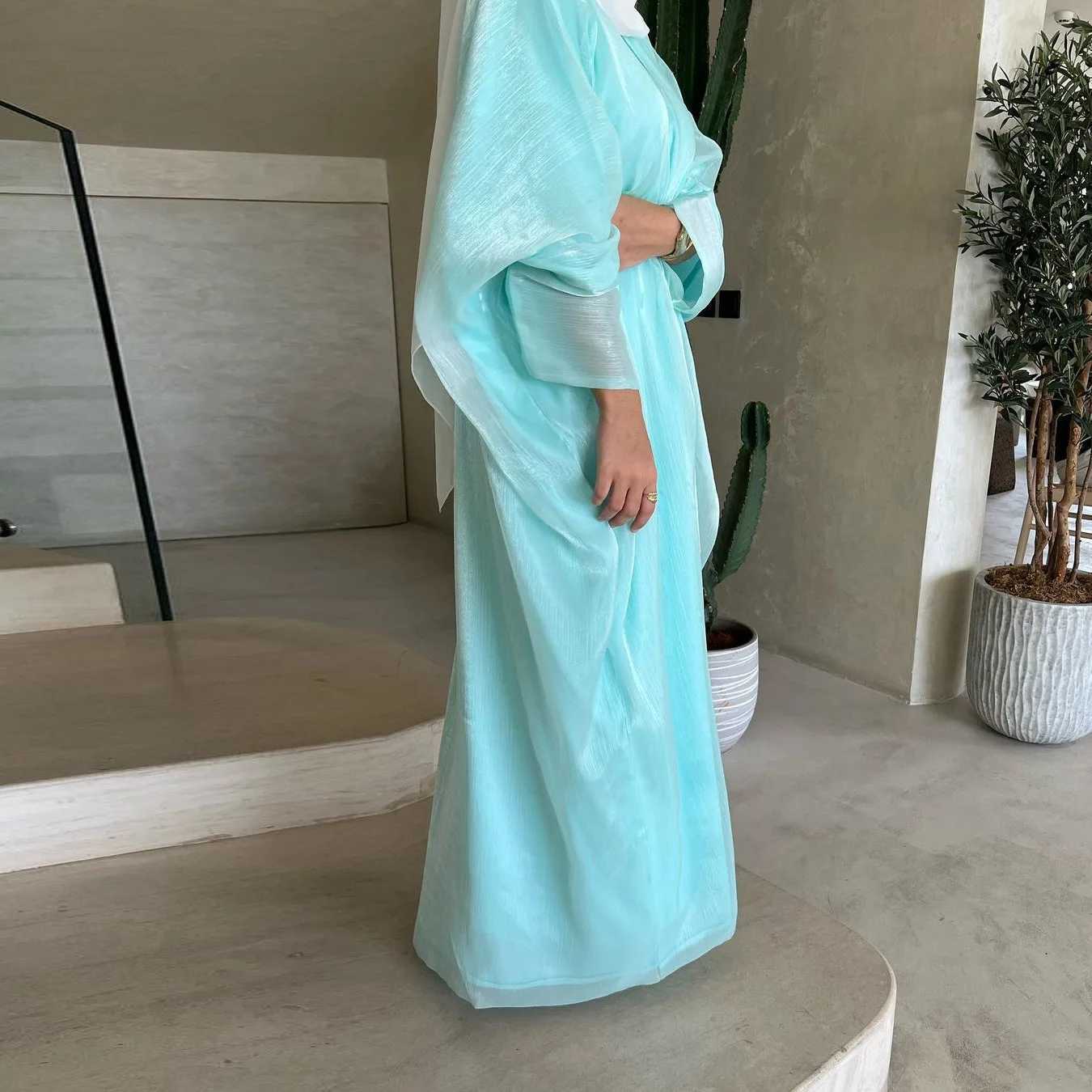 Shiny Abayas Women Muslim Dress Eid Dubai Kimono Abaya Turkey Kaftan Ramadan Ka Caftan Marocain Femme Robe Islam Jalabiya X250514