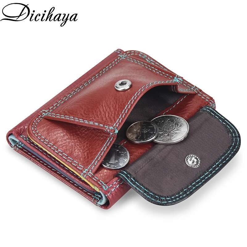 Genuine Leather Women Wallet Coin Small Mini Card Holder Patchwork PORTFOLIO Portomonee Lady Walet Pocket Cute Purse
