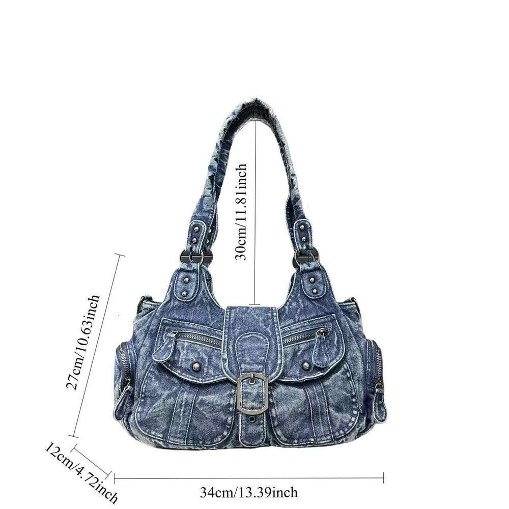 Ladies' Fashion Y2k Hot Girl Washed Tote Bag Large Capacity Maillard Street Single Shoulder Handbag