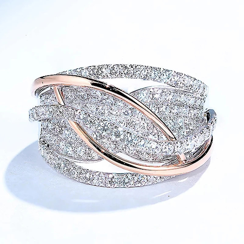 Huitan ly ned Two-tone Rings for Women Silver Color/Rose Gold Color Fashion Wedding Party Ladies Rings Jewelry 250509