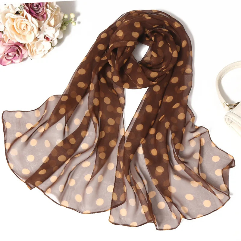 Spring Autumn Korean Version Silk Scarf Long Female Thin Georgie Simulation Simple Polka Dot Fashion Trend 250514