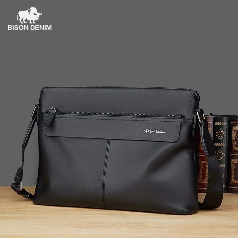 BISON DENIM Genuine Leather Shoulder High Quality Cowhide Crossbody Bag For Men Business Messenger Bags 2023 New