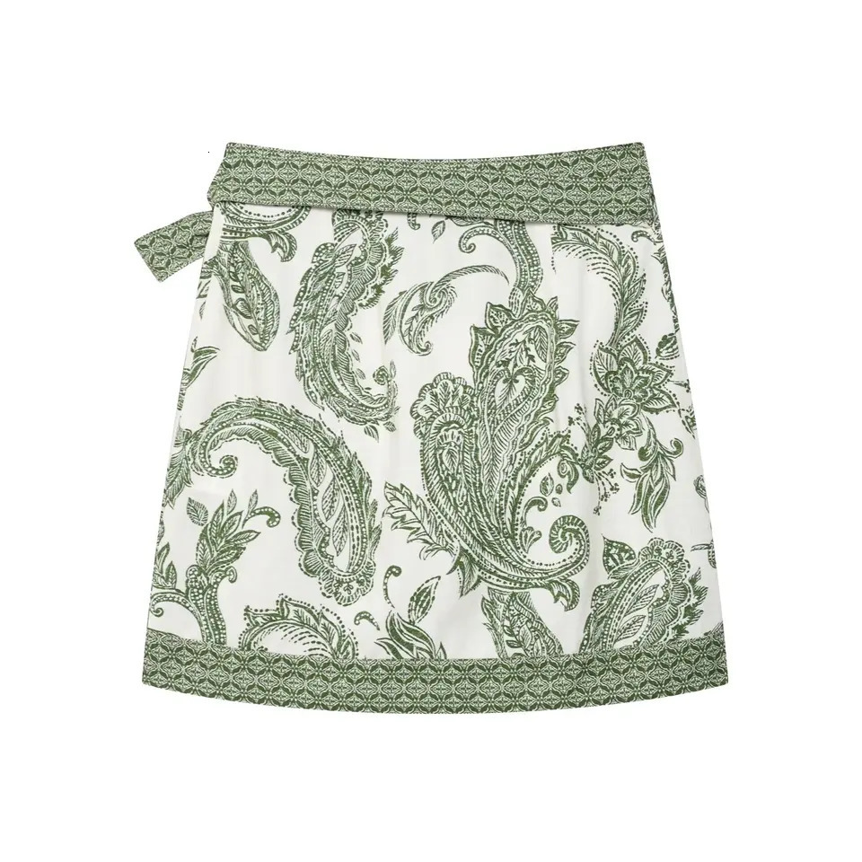 DUOPERI Women Summer Printed Bow Lace Up ALine Mini Skirt High Elastic Waist Female Elegance Chic Vintage Lady Short Skirts 250514