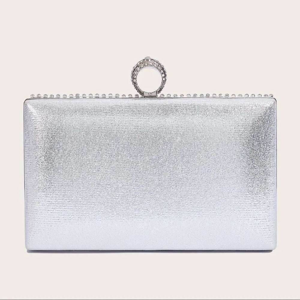 Women's Evening Sier Clutch With Rhinestone Tassel Wedding Party Handbag Square Purse Elegant Shoulder Bag