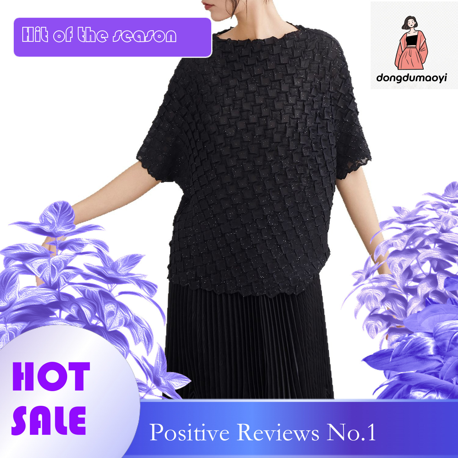 dongdumaoyi Chiffon handmade hot stamping T-shirt 2025 new three house style three-dimensional pleated top heavy texture sunscreen shirt