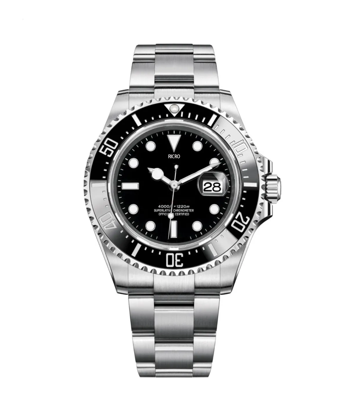 Watch master Deep Ceramic Bezel Cystal Stainless Steel With Glide Lock Clasp Automatic Mechanical mens Watches size 43mm RICRO