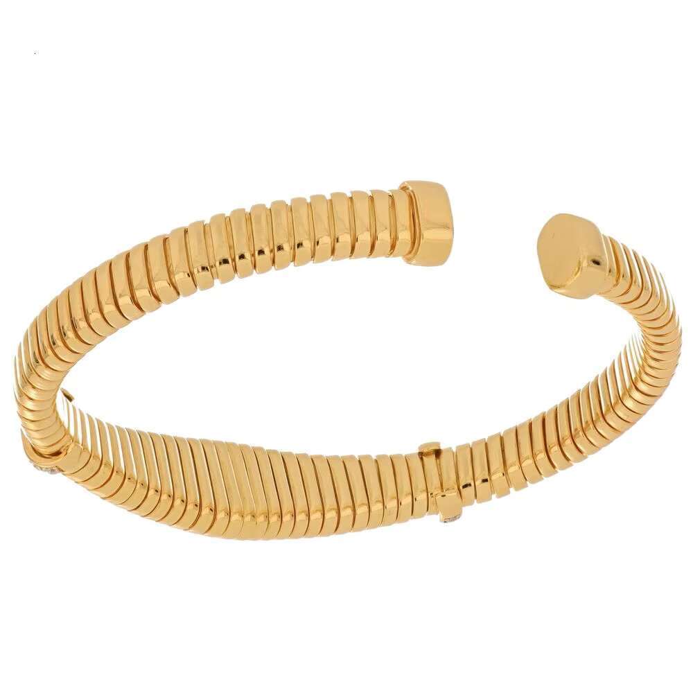 Made in Italy Refined Open Gold Bracelet With Textured Ridges and Delicate Sparkling Details Perfect for a Sophisticated Style