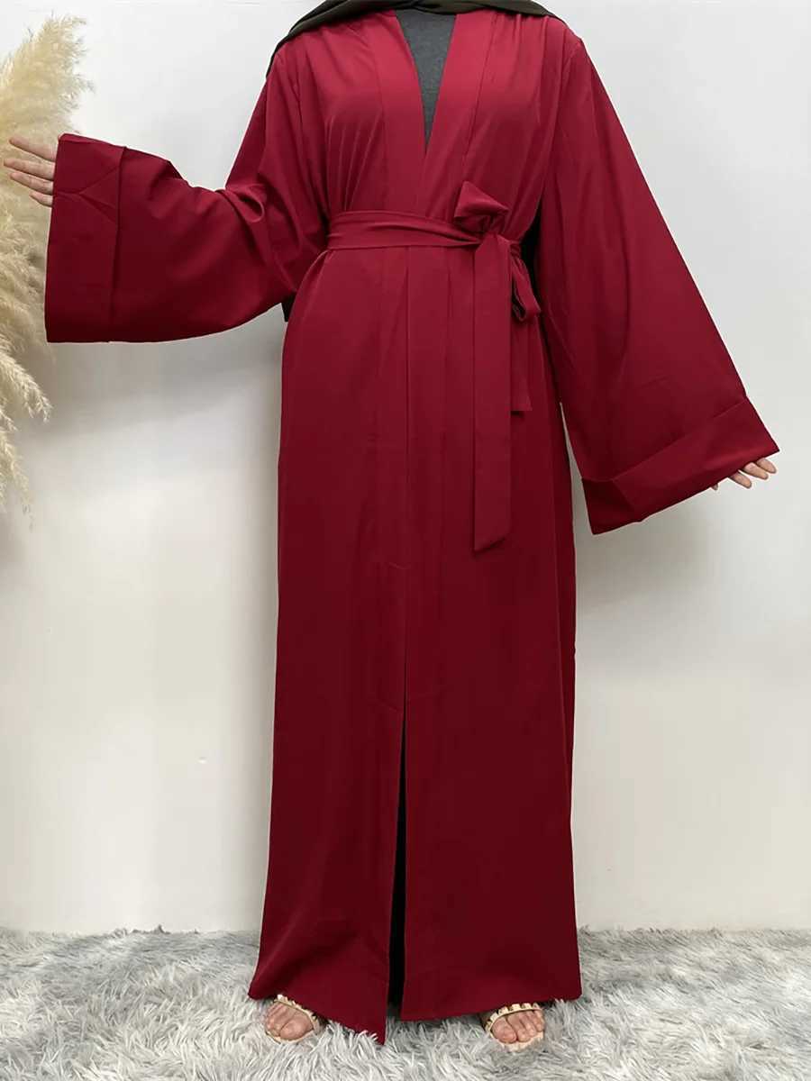 Solid Open Kaftan Dubai Abaya Turkey Kimono Cardigan Robe Muslim Hijab Dress Ramadan Abayas for Women Caftan Islamic Clothing X250514