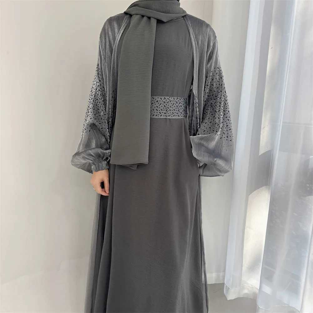 2/3Pcs Muslim Sets for Women Luxury Dubai Kimono Abaya Maxi Dress Hijab Robe Ramadan Turkey Kaftan Islam Jalabiya Ka Caftan X250514