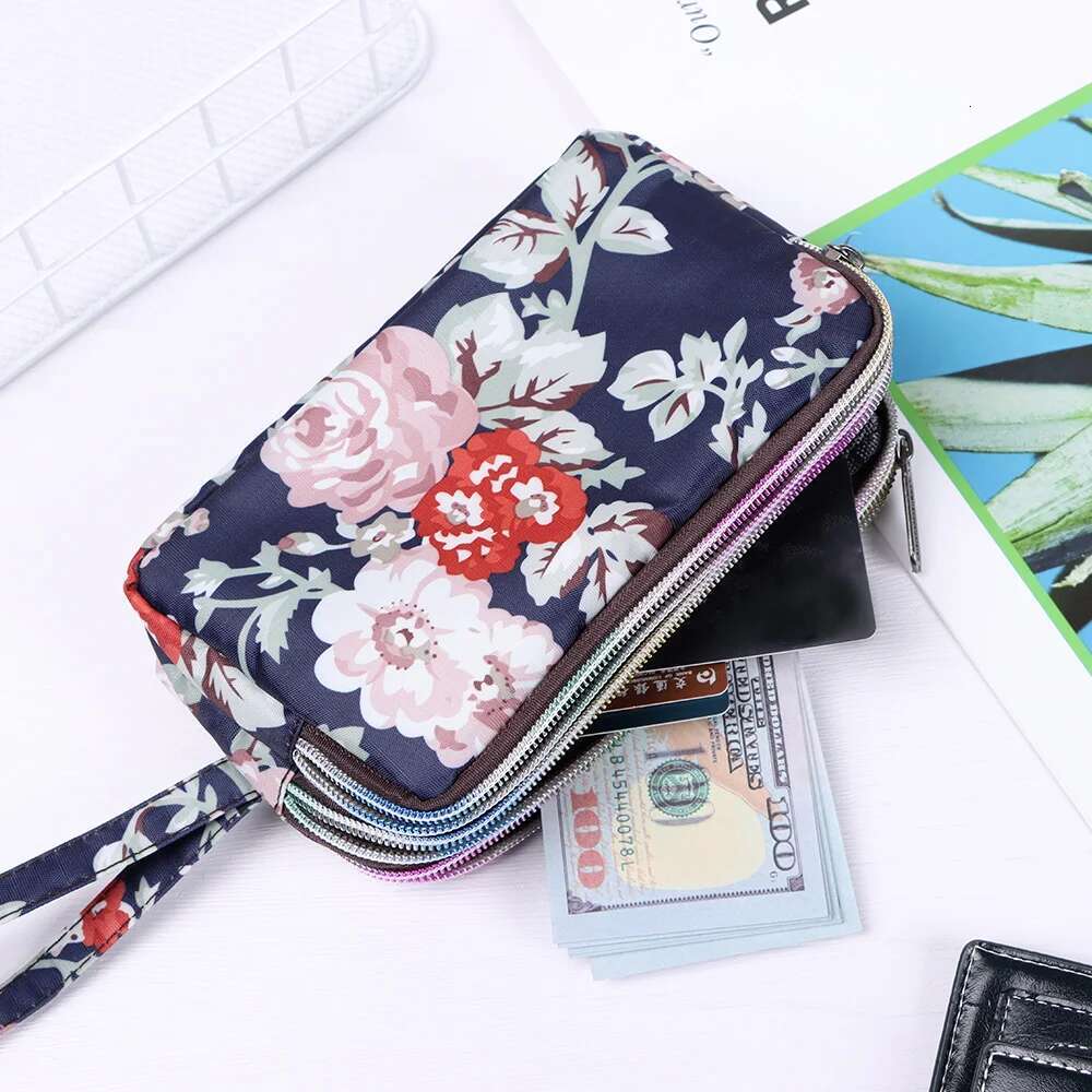 1PC New Fashion Waterproof Female Handbag Practical Larger Capacity Print Canvas Bag Key Coin Purse Three-layer Long Wallet
