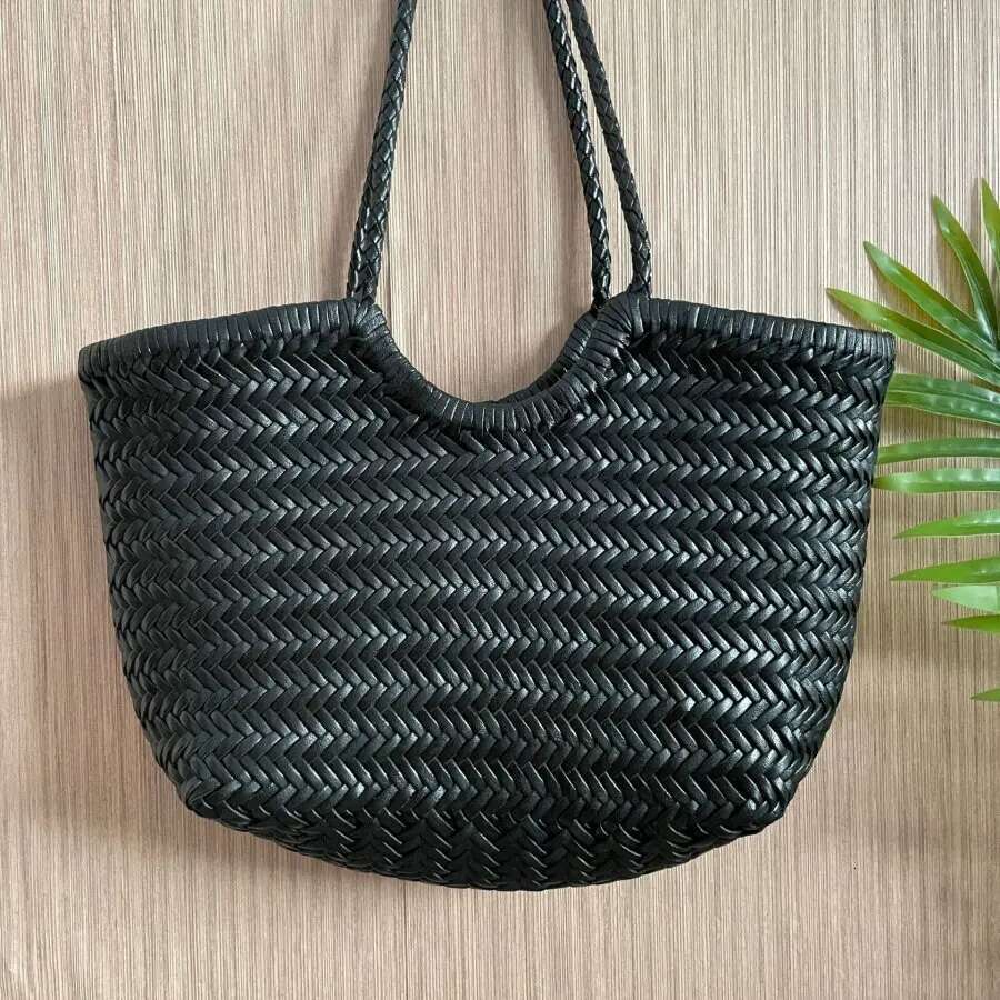 Handwoven Genuine Leather Tote Premium Cowhide Womens Shoulder Bag Large Capacity Beach Purse Elegant Design