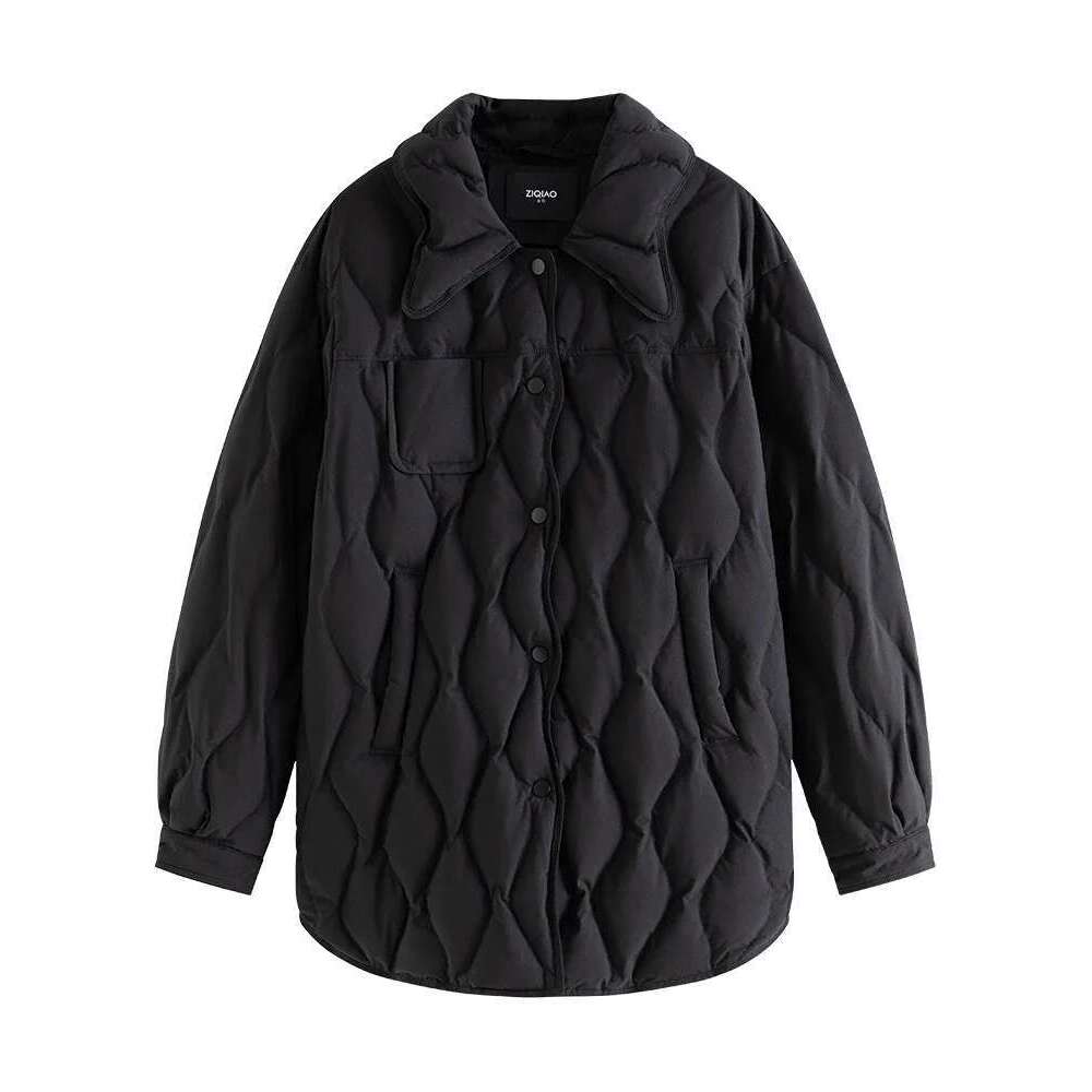 ZIQIAO Simple Loose Shirt-style Solid Color Jacket for Women Winter New Warm Design White Duck Down Coats Female