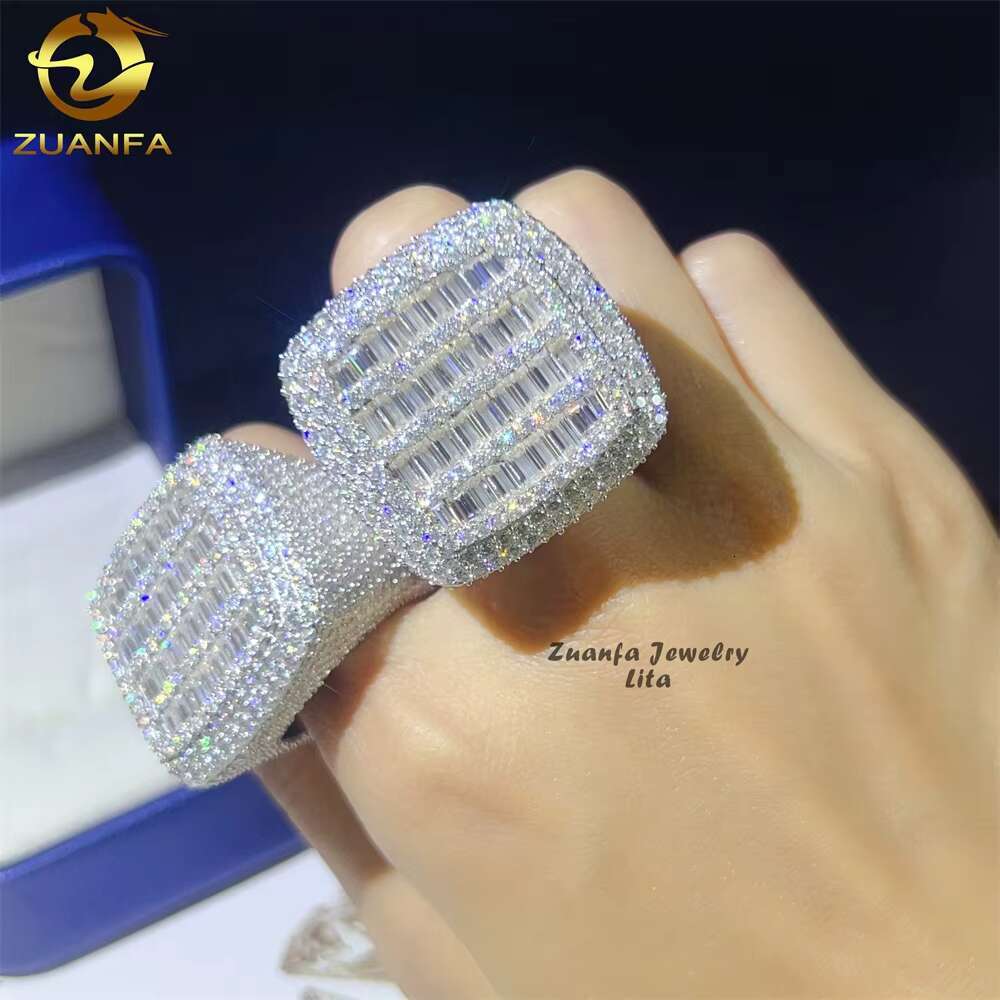 Luxury Big Pass Diamond Tester Diamond Hip Hop Rings baguette 925 Sterling Silver Mens Moissanite Ring