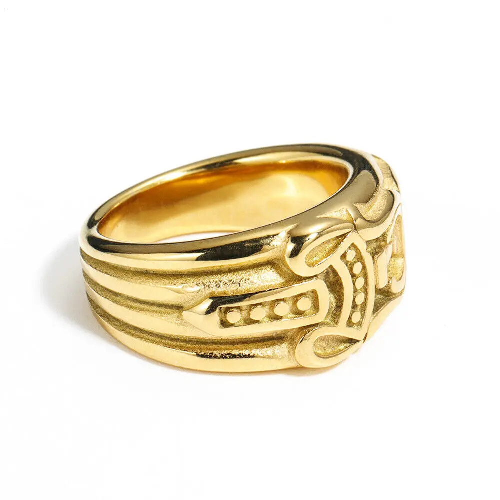 Mens Punk Fashion Jewelry 18K Gold Plated Stainless Steel Sword Ring Size 7-13 250509