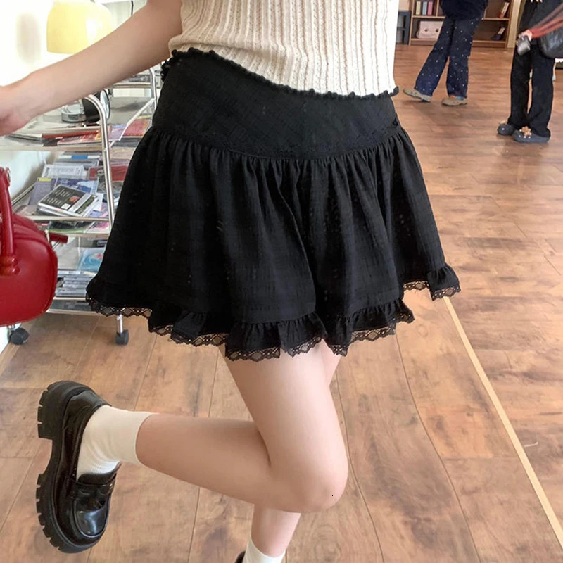 Womens Summer White Lace Mini Skirt Korean Chic High Waist Y2k Short Skirts Woman Ballet Style Ruffles Cake Female 250514