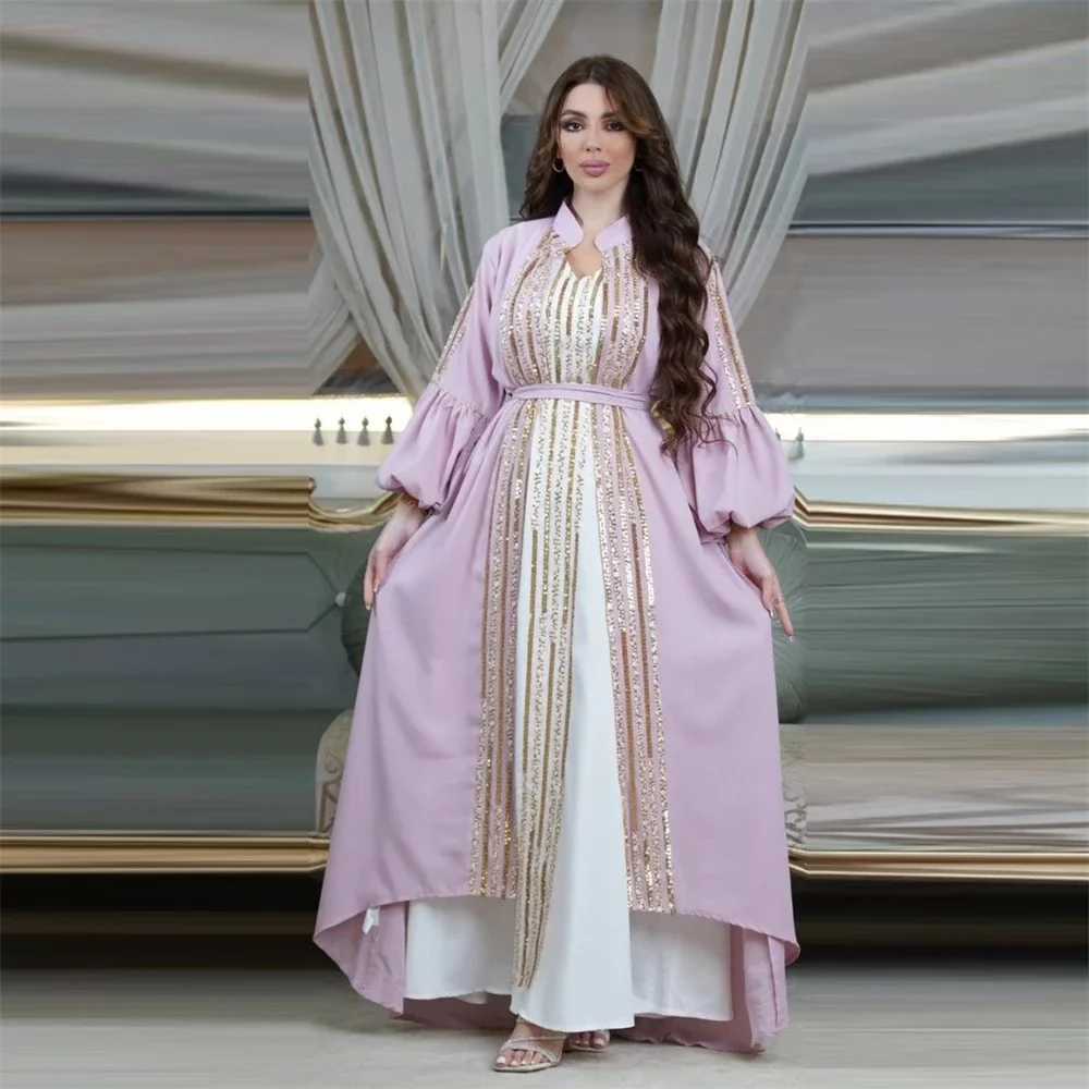 Moroccan Caftan Luxury Sequins Lantern Slve 2 Pieces Dress Abaya Muslim Sets Ramadan Dresses for Women Eid Jalabiya Dubai Robe X250514