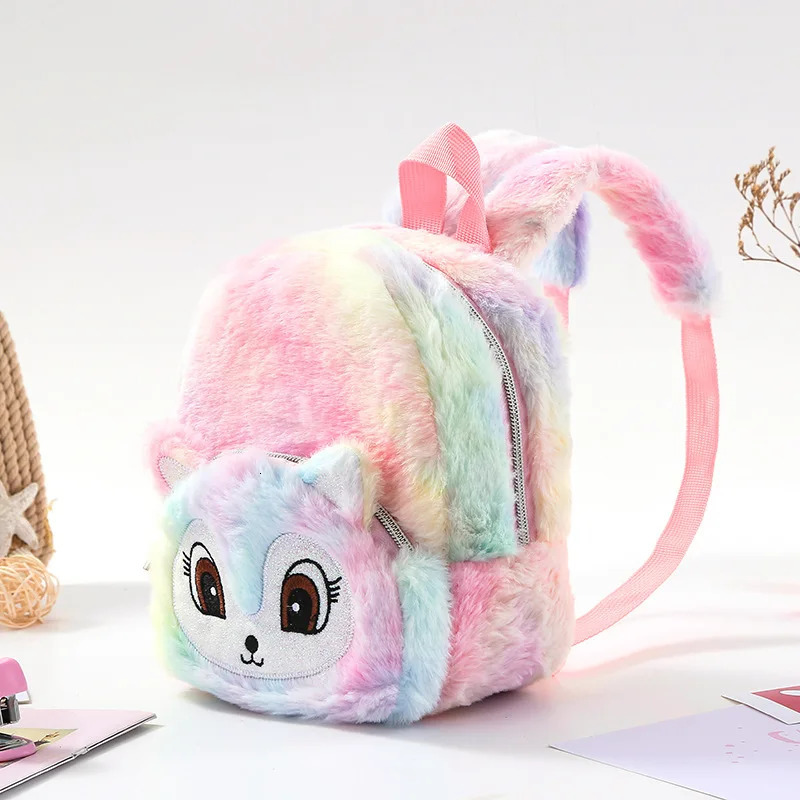Unicorn Furry Backpack Plush Sparkling Kid Girl Small School Kindergarten Cute Winter Christmas Children Adjustable Bag Gift 250514