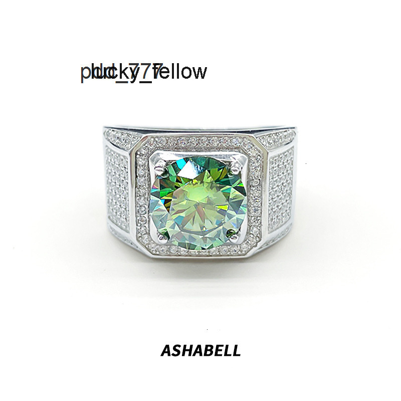 Moissanite Men Ring Fine Jewelry Green Full Diamond S925 Silver Luxury White Romantic Gold Plated