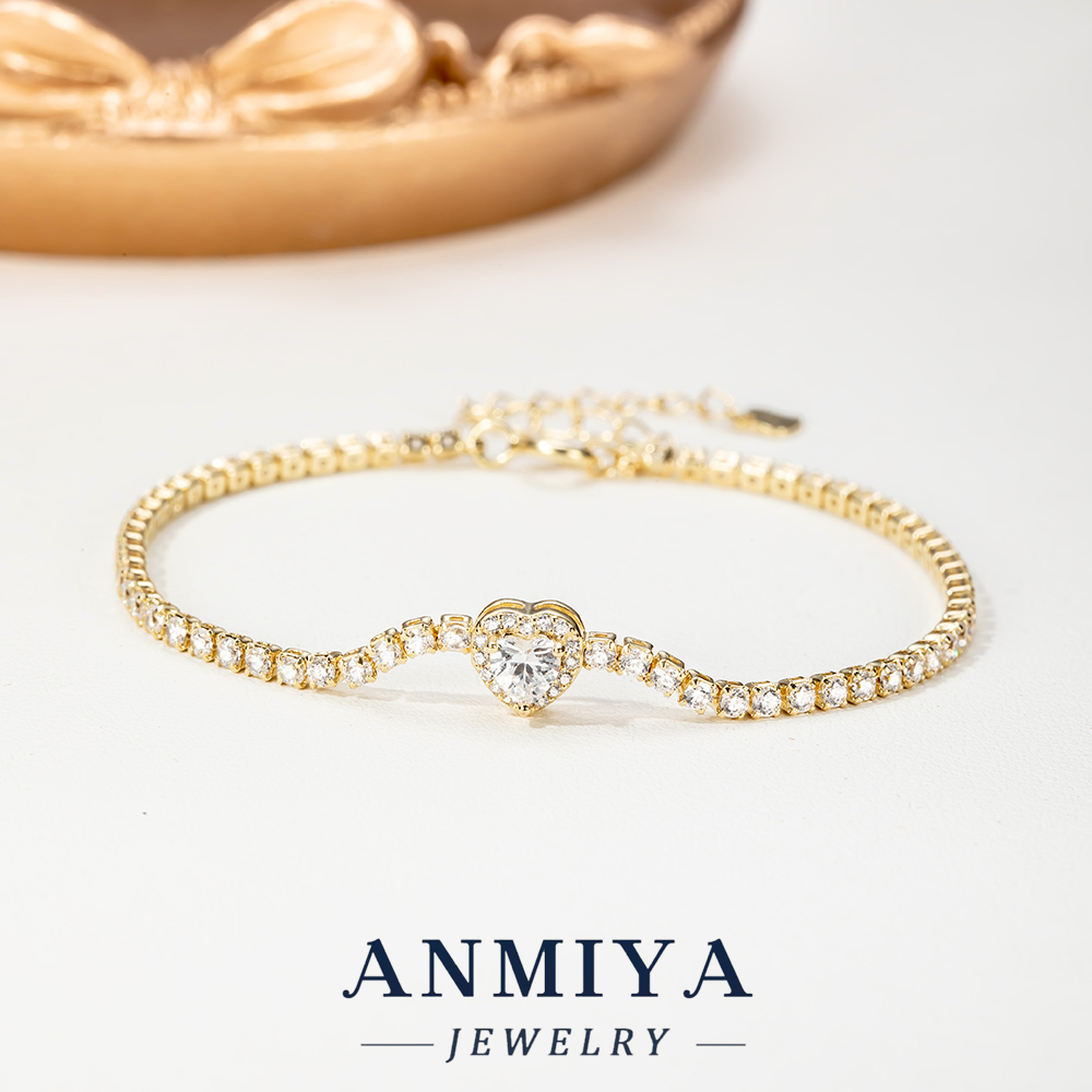 Romantic S925 Silver Jewelry Heart Tennis Chain Bracelet, Dainty Heart Jewelry for Gifts