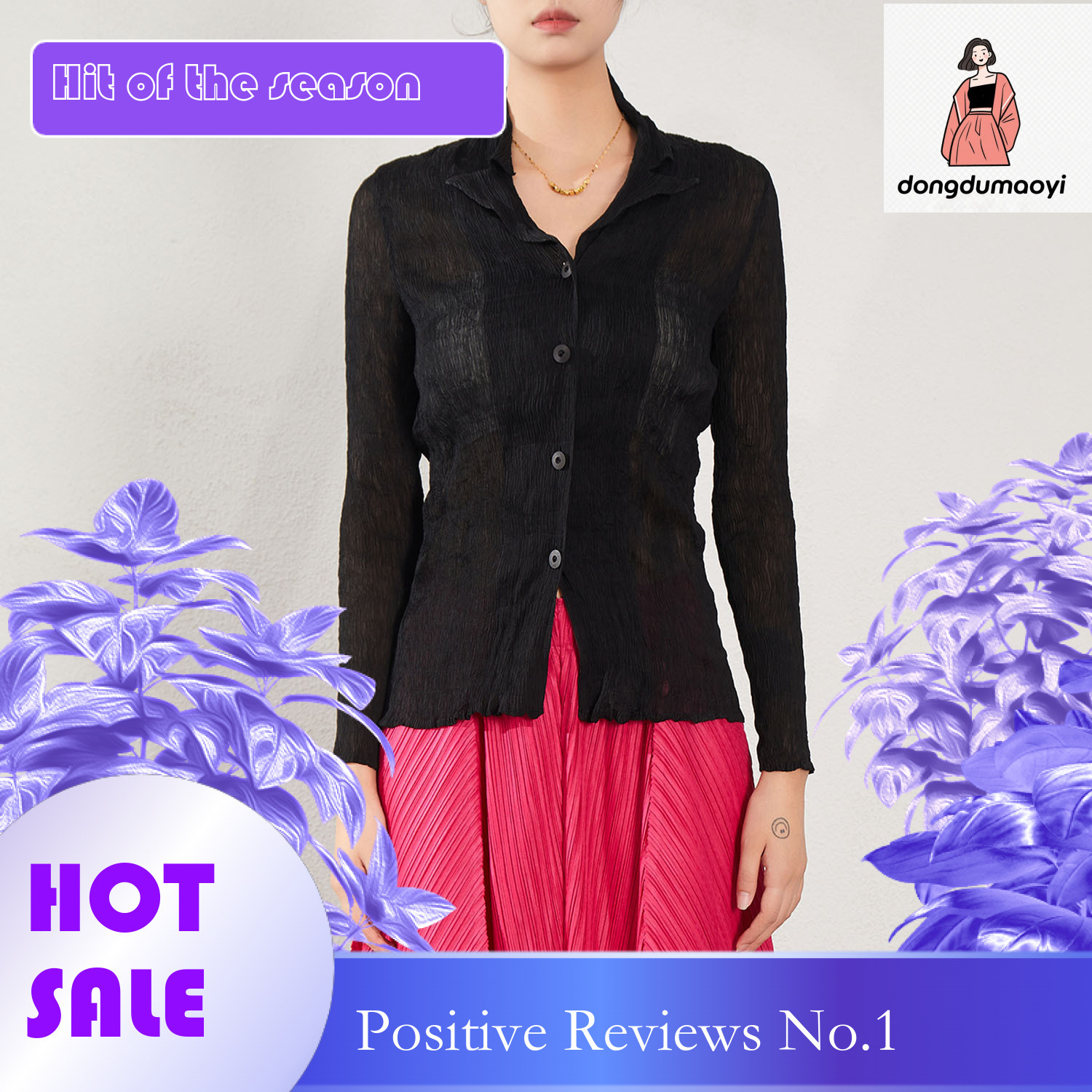 dongdumaoyi Black long sleeved chiffon shirt for women in Spring and Autumn 2024, new three bedroom small shirt, loose large size, slimming V-neck top