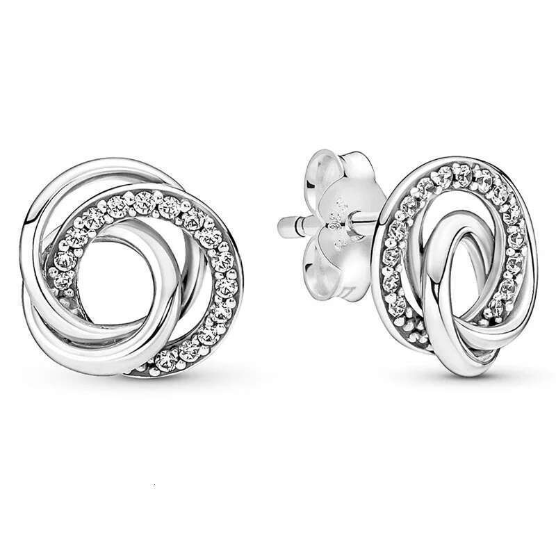 Authentic Sterling Sier Family Always Encircled Earring Necklace With Crystal For Women Jewelry Set Gift
