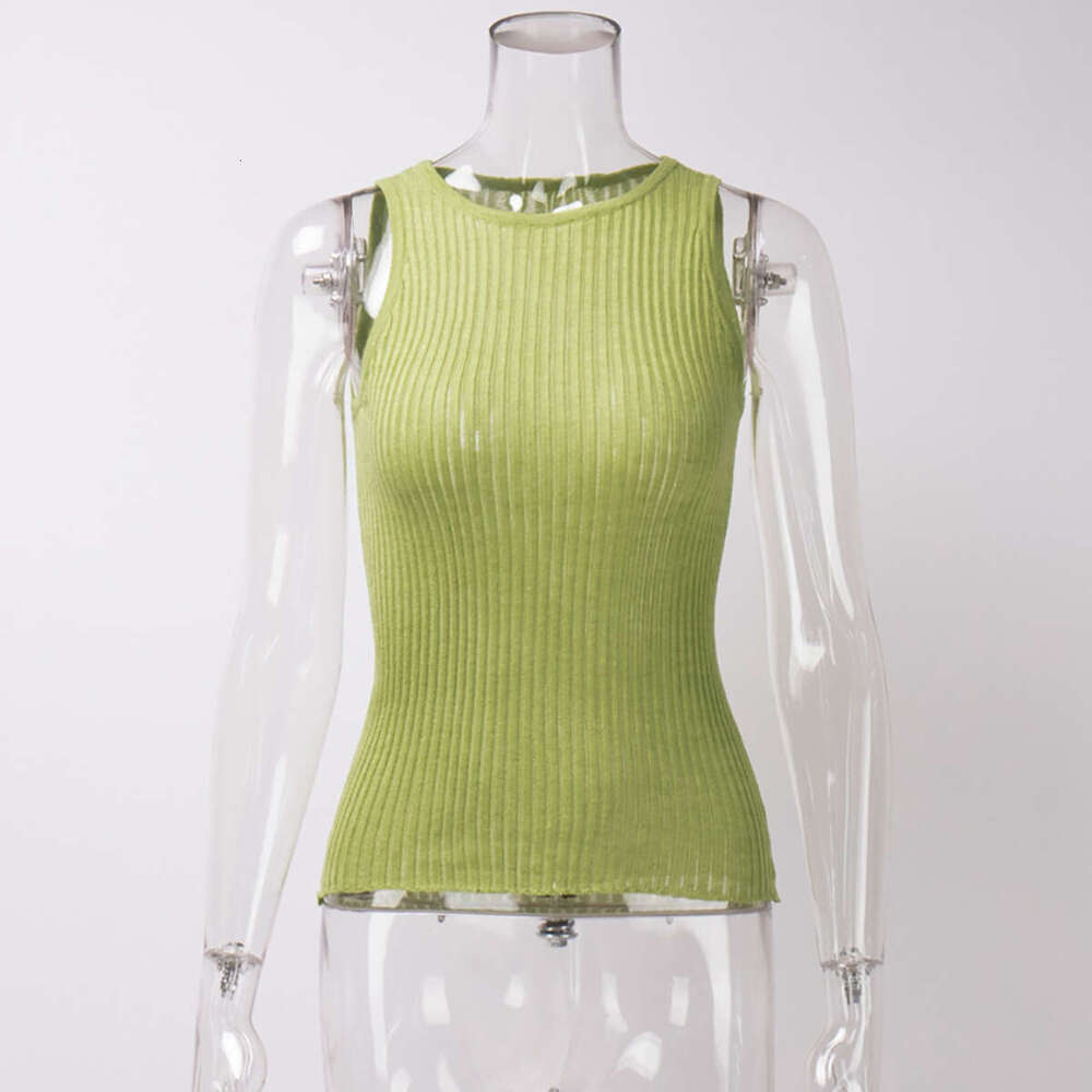 Women's Wear Knitted Summer Sexy Hot Girl Pit Stripe Hollow Vest Slim Fit Sleeveless Knitted Top