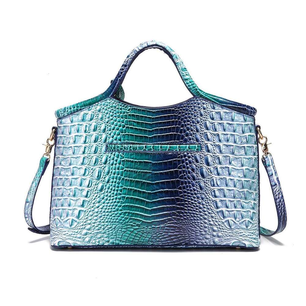 Genuine Leather Crocodile Pattern Colorful Solid Color High-End Retro Women's Handbag