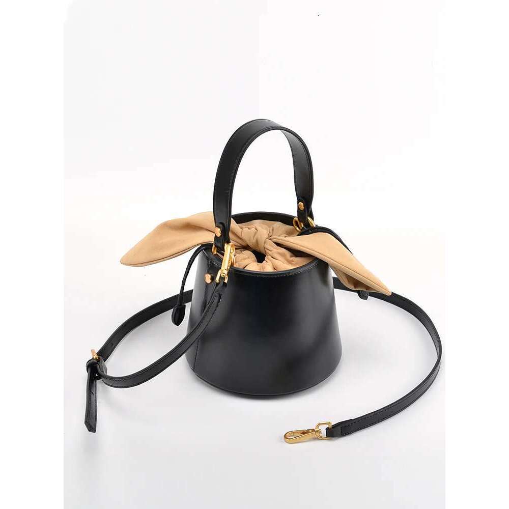 Rabbit Ears Versatile Bucket Genuine Leather Cowhide High Quality Women Handbag Shoulder Messenger Lady Purse Casual Bag