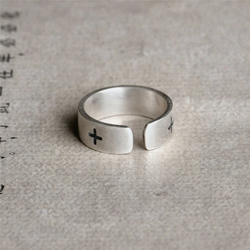 MKENDN Vintage 100% 925 Sterling Silver Men Religions Cross Ring For Women and Male Gothic Street Hip Hop Punk Christian Jewelry 250509