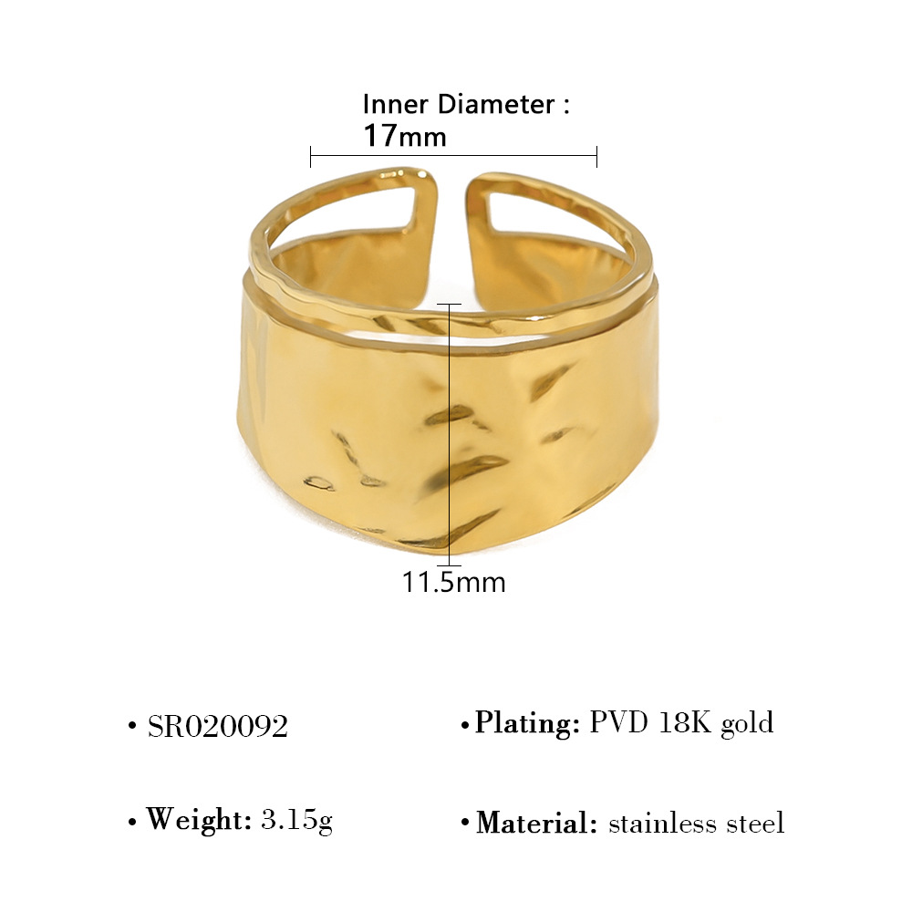New 18K Gold Titanium Ring for Women, High-End INS Style, Hammered Texture with Natural Stone, Adjustable, Non-Fading