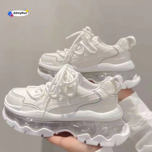 European Jelly Thick Sole Women's 2023 Spring New Fresh and Trendy Transparent Sports Casual Elevated Air Cushion Dad Shoes ddmythur